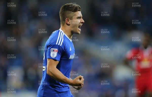 170816 - Cardiff City v Blackburn, Sky Bet Championship - Declan John of Cardiff City celebrates after City score the first goal