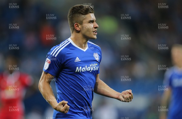 170816 - Cardiff City v Blackburn, Sky Bet Championship - Declan John of Cardiff City celebrates after City score the first goal