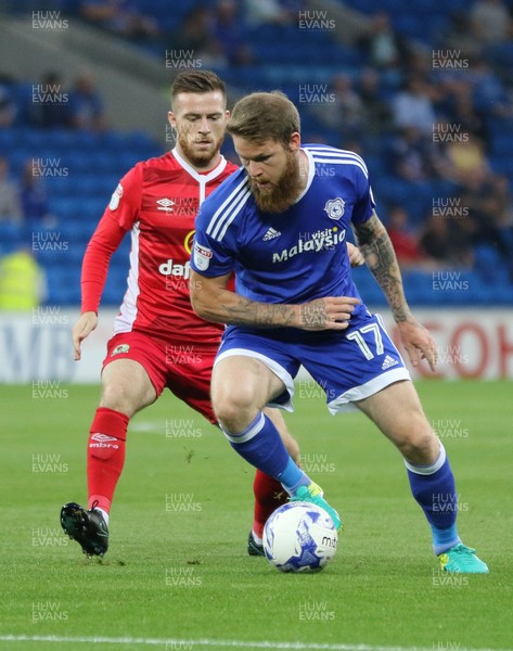 170816 - Cardiff City v Blackburn, Sky Bet Championship - Aron Gunnarsson of Cardiff City takes on Jack Byrne of Blackburn