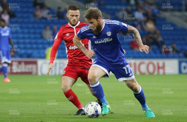 170816 - Cardiff City v Blackburn, Sky Bet Championship - Aron Gunnarsson of Cardiff City takes on Jack Byrne of Blackburn