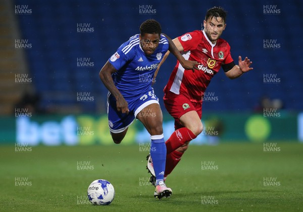 170816 - Cardiff City v Blackburn, Sky Bet Championship - Kadeem Harris of Cardiff City holds off the challenge from Craig Conway of Blackburn