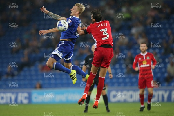 170816 - Cardiff City v Blackburn, Sky Bet Championship - Lex Immers of Cardiff City and Gordon Greer of Blackburn compete for the ball