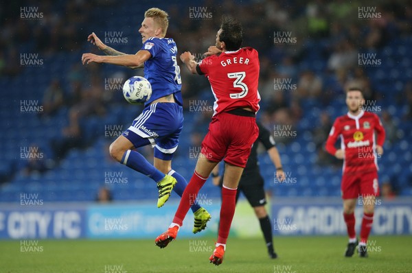 170816 - Cardiff City v Blackburn, Sky Bet Championship - Lex Immers of Cardiff City and Gordon Greer of Blackburn compete for the ball