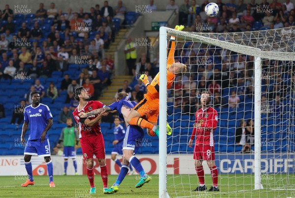 170816 - Cardiff City v Blackburn, Sky Bet Championship - Blackburn goalkeeper Jason Steele tips a shot over the bar