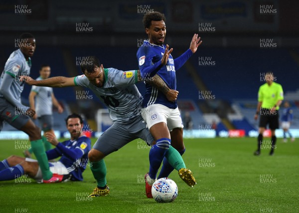 070720 - Cardiff City v Blackburn Rovers - SkyBet Championship - Josh Murphy of Cardiff City is tackled by Adam Armstrong of Blackburn Rovers