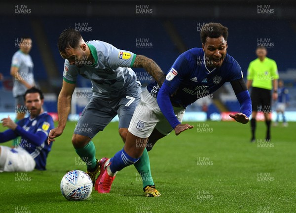 070720 - Cardiff City v Blackburn Rovers - SkyBet Championship - Josh Murphy of Cardiff City is tackled by Adam Armstrong of Blackburn Rovers