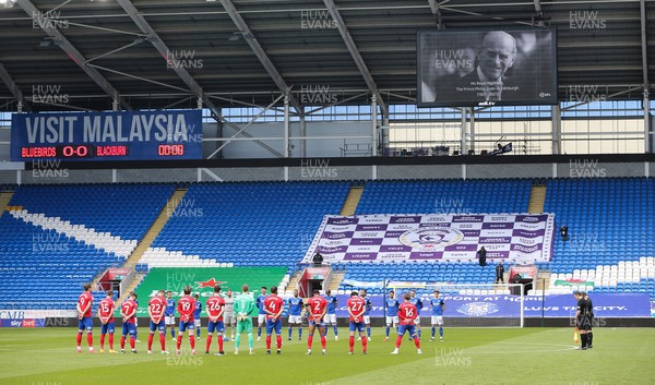 100421 Cardiff City v Blackburn Rovers, Sky Bet Championship - Players and Officials observe a 2 minute silence in memory of HRH The Prince Philip, Duke of Edinburgh, whose death was announced yesterday