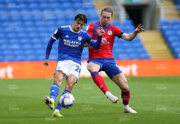 100421 Cardiff City v Blackburn Rovers, Sky Bet Championship - Tom Sang of Cardiff City is challenged by Sam Gallagher of Blackburn Rovers