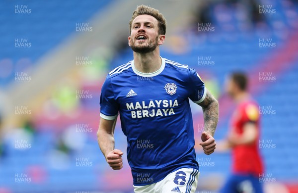 100421 Cardiff City v Blackburn Rovers, Sky Bet Championship - Joe Ralls of Cardiff City wheels away to celebrate after he scores the second goal