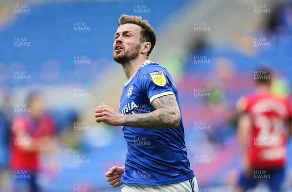 100421 Cardiff City v Blackburn Rovers, Sky Bet Championship - Joe Ralls of Cardiff City wheels away to celebrate after he scores the second goal