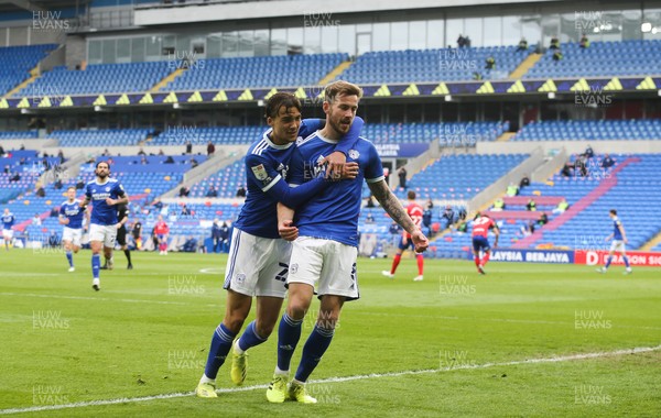 100421 Cardiff City v Blackburn Rovers, Sky Bet Championship - Joe Ralls of Cardiff City celebrates with Tom Sang of Cardiff City after he scores the second goal