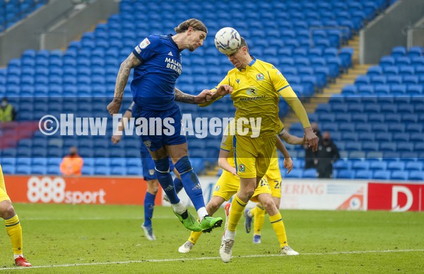 150122 Cardiff City v Blackburn Rovers, Sky Bet Championship - Daniel Ayala of Blackburn Rovers heads clear as Aden Flint of Cardiff City looks to head at goal