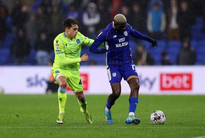 200224 - Cardiff City v Blackburn Rovers - SkyBet Championship - Jamilu Collins of Cardiff City is challenged by Yasin Ayari of Blackburn 