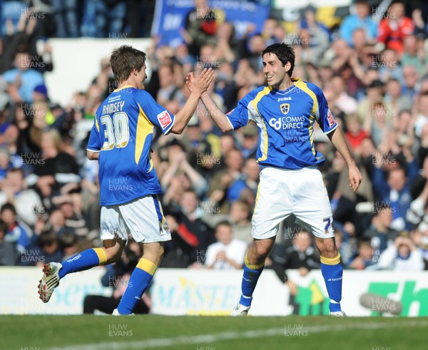 12.04.08 - Championship Football Cardiff City v Blackpool Cardiff's Peter Whittingham celebrates with Aaron Ramsey (L) after scoring his side's third goal 