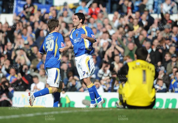 12.04.08 - Championship Football Cardiff City v Blackpool Cardiff's Peter Whittingham celebrates with Aaron Ramsey (L) after scoring his side's third goal 