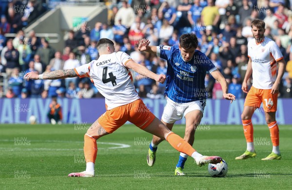 210326 - Cardiff City v Blackpool, EFL Sky Bet League 1 - Rubin Colwill of Cardiff City takes on Olly Casey of Blackpool