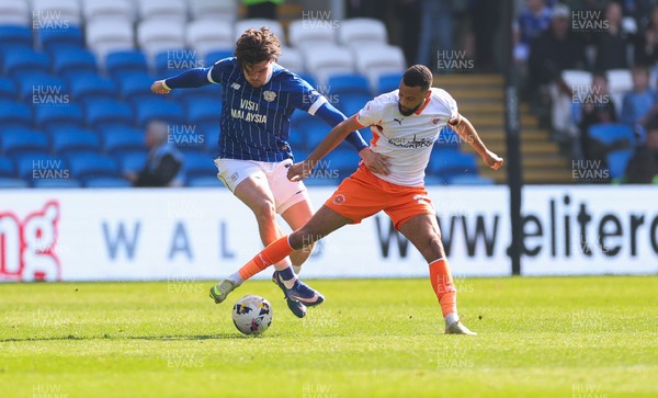 210326 - Cardiff City v Blackpool, EFL Sky Bet League 1 - Ollie Tanner of Cardiff City and CJ Hamilton of Blackpool compete for the ball