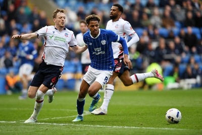 110426 - Cardiff City v Bolton Wanderers - Sky Bet League 1 - Omari Kellyman of Cardiff City is challenged by George Johnston