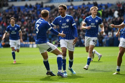110426 - Cardiff City v Bolton Wanderers - Sky Bet League 1 - Omari Kellyman of Cardiff City celebrates scoring a goal with team mates