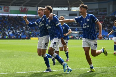 110426 - Cardiff City v Bolton Wanderers - Sky Bet League 1 - Omari Kellyman of Cardiff City celebrates scoring a goal with team mates