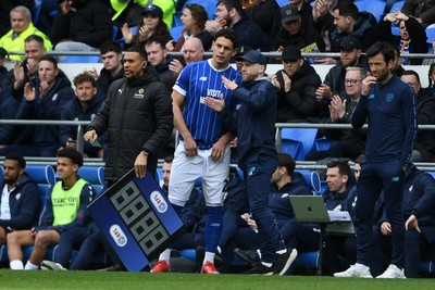110426 - Cardiff City v Bolton Wanderers - Sky Bet League 1 - Yousef Salech of Cardiff City is substituted onto the field