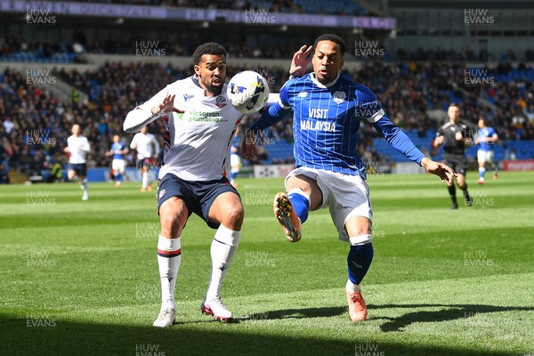 110426 - Cardiff City v Bolton Wanderers - Sky Bet League 1 - Chris Willock of Cardiff City is challenged by Cyrus Christie of Bolton