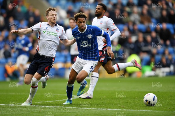 110426 - Cardiff City v Bolton Wanderers - Sky Bet League 1 - Omari Kellyman of Cardiff City is challenged by George Johnston