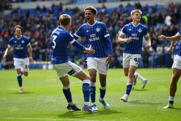 110426 - Cardiff City v Bolton Wanderers - Sky Bet League 1 - Omari Kellyman of Cardiff City celebrates scoring a goal with team mates