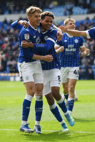 110426 - Cardiff City v Bolton Wanderers - Sky Bet League 1 - Omari Kellyman of Cardiff City celebrates scoring a goal with team mates