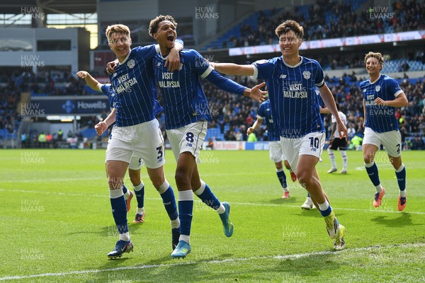 110426 - Cardiff City v Bolton Wanderers - Sky Bet League 1 - Omari Kellyman of Cardiff City celebrates scoring a goal with team mates