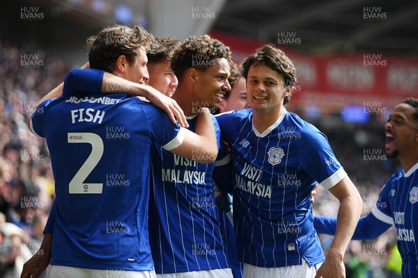 110426 - Cardiff City v Bolton Wanderers - Sky Bet League 1 - Omari Kellyman of Cardiff City celebrates scoring a goal with team mates
