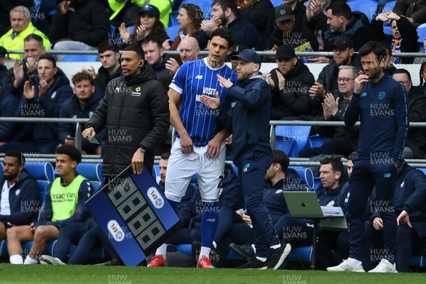 110426 - Cardiff City v Bolton Wanderers - Sky Bet League 1 - Yousef Salech of Cardiff City is substituted onto the field