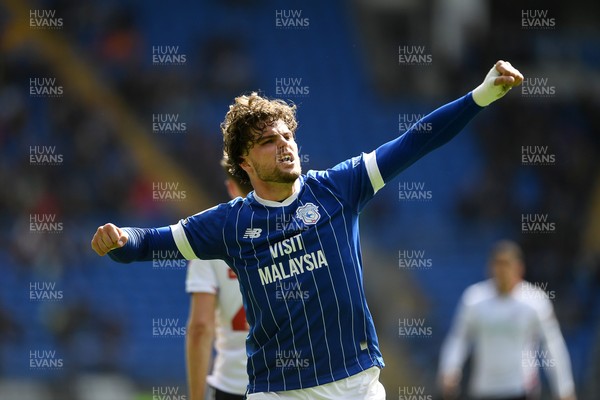 110426 - Cardiff City v Bolton Wanderers - Sky Bet League 1 - Ollie Tanner of Cardiff City celebrates the win at full time