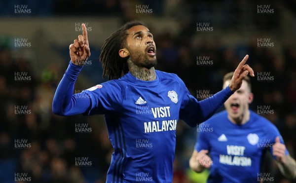 130218 - Cardiff City v Bolton Wanderers - SkyBet Championship - Armand Traore of Cardiff City celebrates scoring a goal