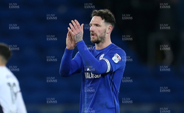 130218 - Cardiff City v Bolton Wanderers - SkyBet Championship - Sean Morrison of Cardiff City thanks the fans at full time