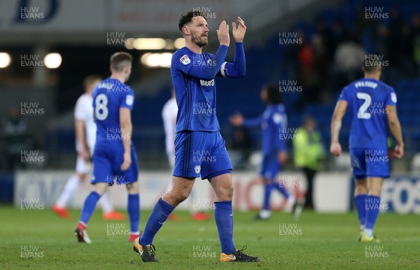 130218 - Cardiff City v Bolton Wanderers - SkyBet Championship - Sean Morrison of Cardiff City thanks the fans at full time