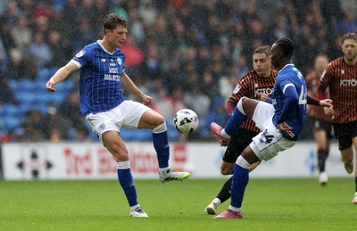 200925 - Cardiff City v Bradford City - SkyBet League One - William Fish and Ronan Kpakio of Cardiff City 