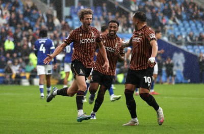 200925 - Cardiff City v Bradford City - SkyBet League One - Tommy Leigh of Bradford City celebrates scoring a goal