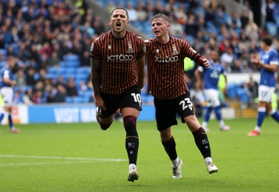 200925 - Cardiff City v Bradford City - SkyBet League One - Antoni Sarcevic of Bradford City celebrates scoring a goal