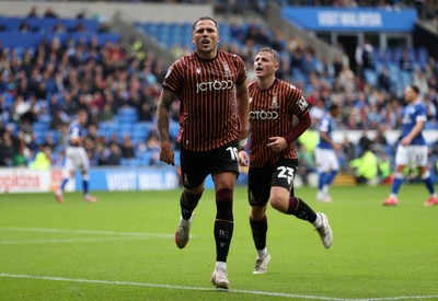 200925 - Cardiff City v Bradford City - SkyBet League One - Antoni Sarcevic of Bradford City celebrates scoring a goal