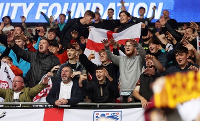 200925 - Cardiff City v Bradford City - SkyBet League One - Bradford fans celebrate at full time