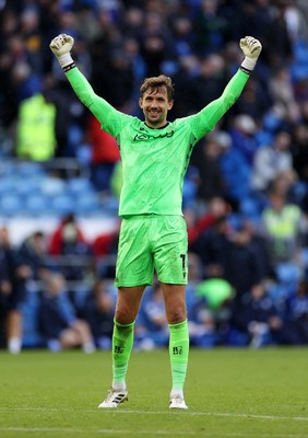 200925 - Cardiff City v Bradford City - SkyBet League One - Sam Walker of Bradford City celebrates at full time