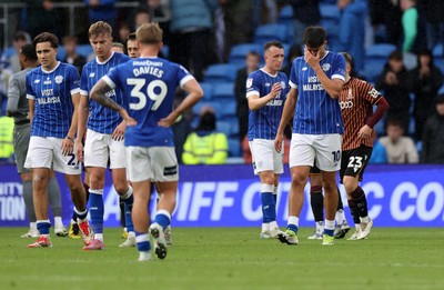 200925 - Cardiff City v Bradford City - SkyBet League One - Dejected Rubin Colwill of Cardiff City at full time