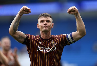 200925 - Cardiff City v Bradford City - SkyBet League One - Max Power of Bradford City celebrates at full time