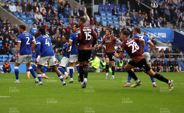 200925 - Cardiff City v Bradford City - SkyBet League One - Tommy Leigh of Bradford City scores a goal