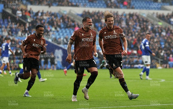 200925 - Cardiff City v Bradford City - SkyBet League One - Tommy Leigh of Bradford City celebrates scoring a goal