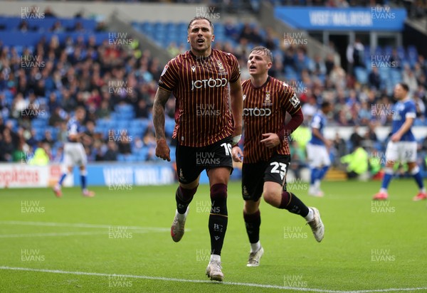 200925 - Cardiff City v Bradford City - SkyBet League One - Antoni Sarcevic of Bradford City celebrates scoring a goal