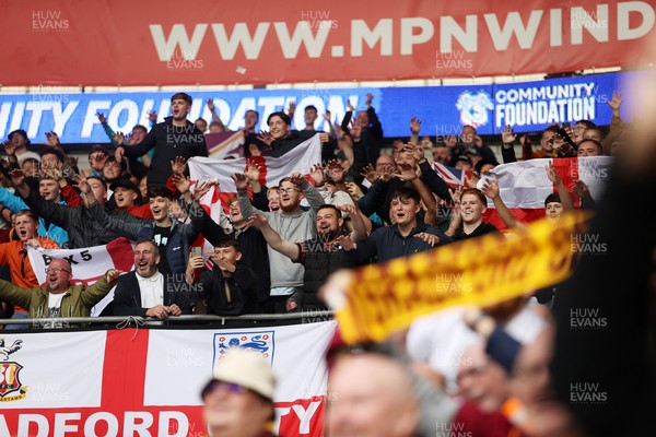 200925 - Cardiff City v Bradford City - SkyBet League One - Bradford fans celebrate at full time