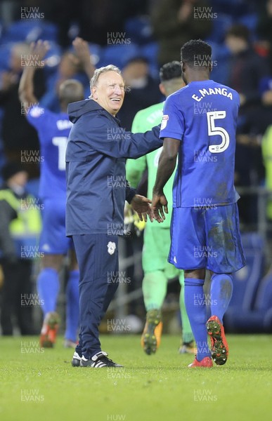 181117 - Cardiff City v Brentford, Sky Bet Championship - Cardiff City manager Neil Warnock with Bruno Ecuele Manga of Cardiff City at the end of the match