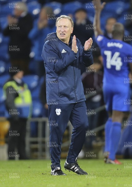 181117 - Cardiff City v Brentford, Sky Bet Championship - Cardiff City manager Neil Warnock applauds the fans at the end of the match